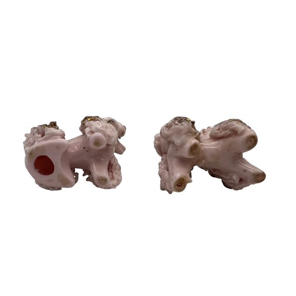 Vintage Pink Spaghetti Poodle Figurine Pair Gold Trim Mid-Century Japan - Picture 6 of 6